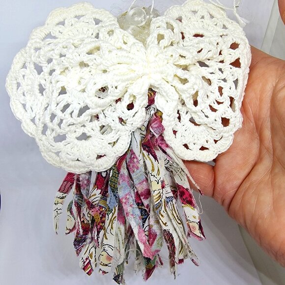 Handmade Rag Doll Dress Angel Crochet Wings Gift Christmas Holiday Ornament - Picture 4 of 5